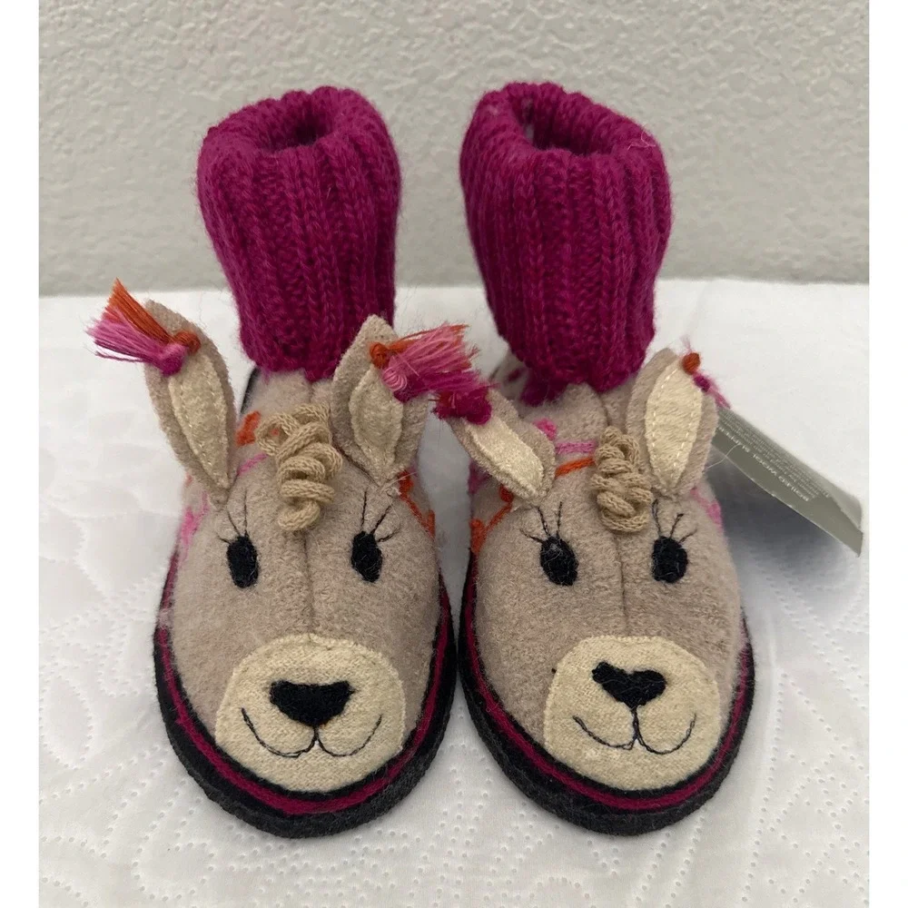 Garnet Hill Alpaca Boiled Wool Slipper Boots by Haflinger Tan Pink Kids 12 NEW